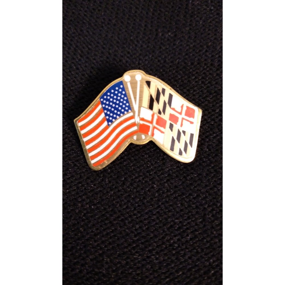 Vintage American Flag & Maryland State Flag Lapel Pin Union 65 Made